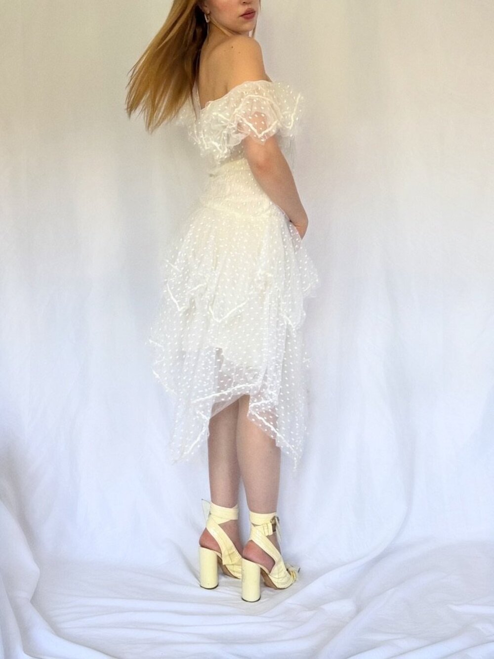 Vintage White Polka Dot Tulle Midi Dress